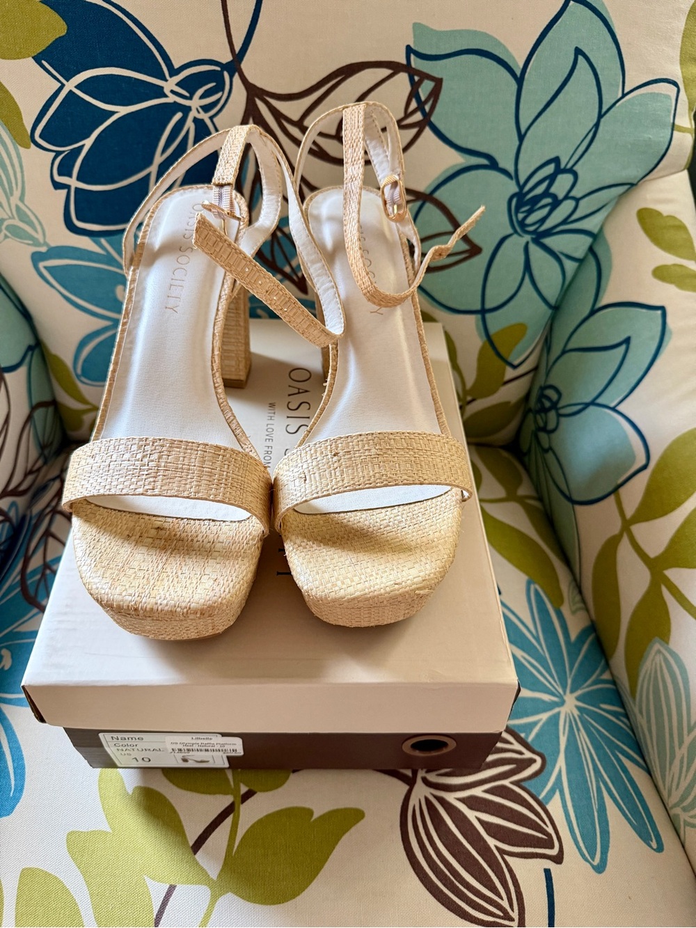 Oasis Society **Larroude dupe** Olympia Raffia Platform Slingback Sandals 10 NIB